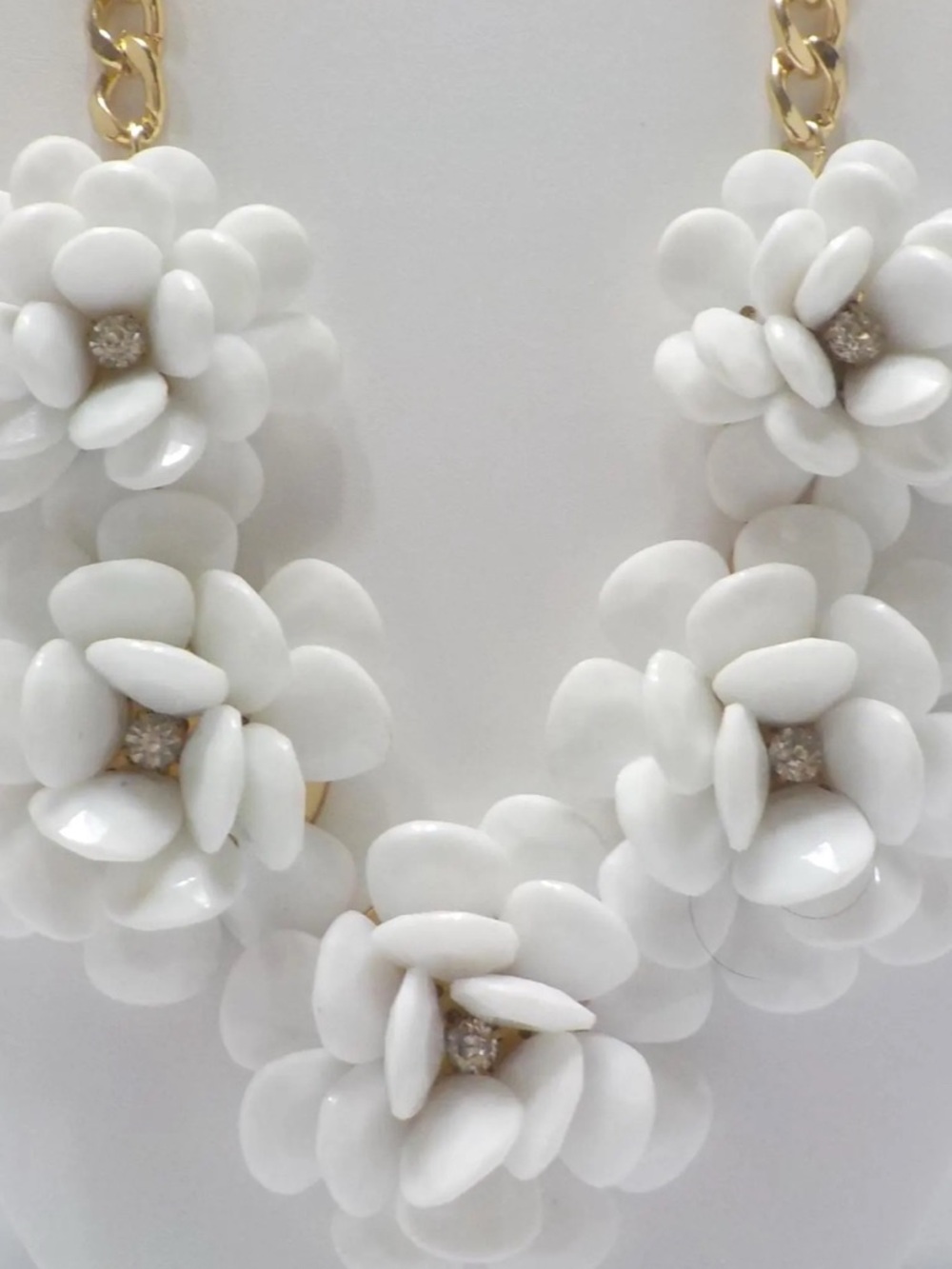 White JCrew Floral Statement Necklace - Gold Chain
